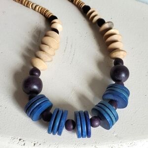 Blue Wooden Beaded Vintage Boho Necklace